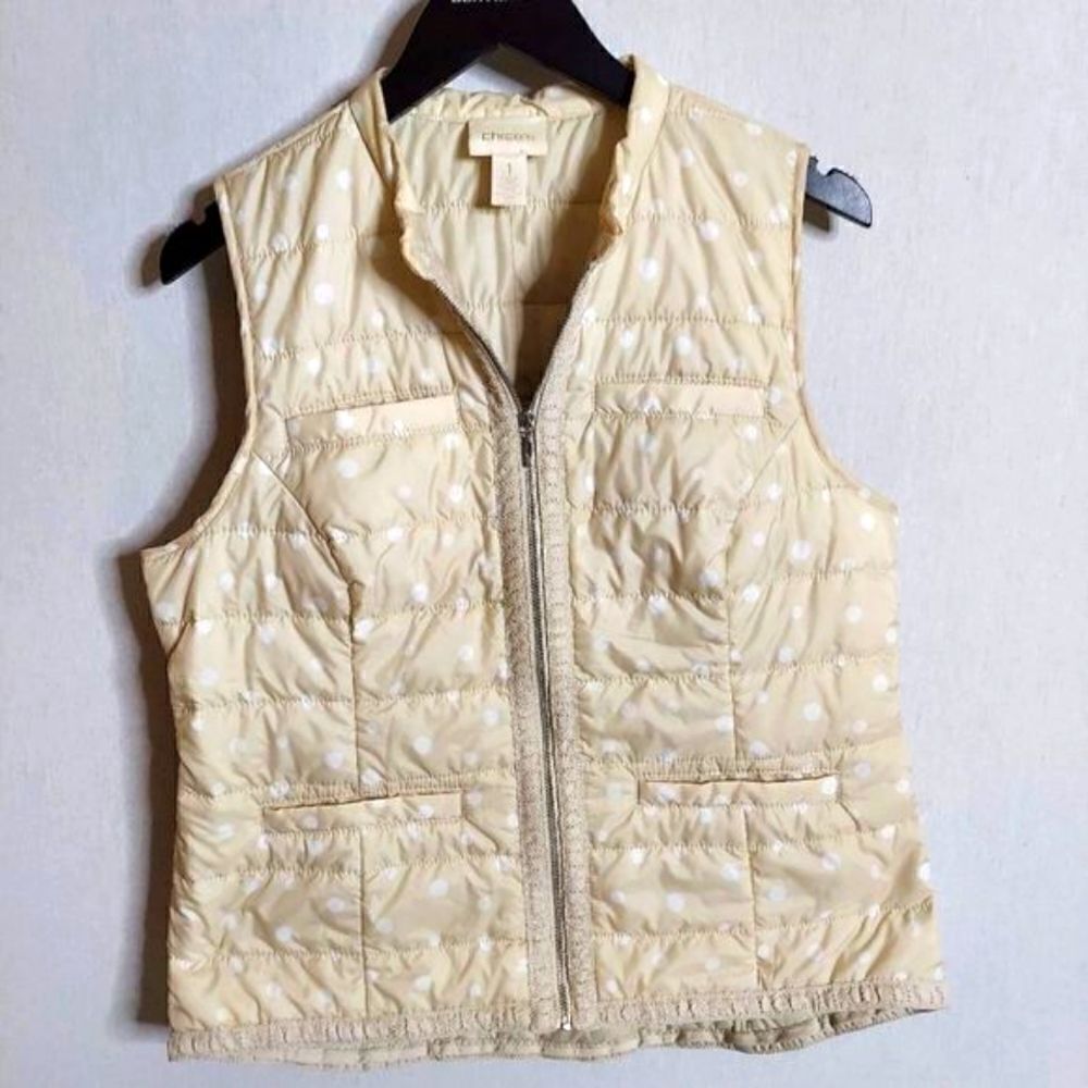 Chico's lightweight khaki And White Full-zip Vest SZ‎ M